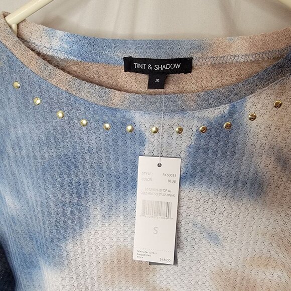 Tint & Shadow Womens Small Crew Neck Long Sleeve Waffle Knit Tie-Dye Top NWT - Picture 6 of 8